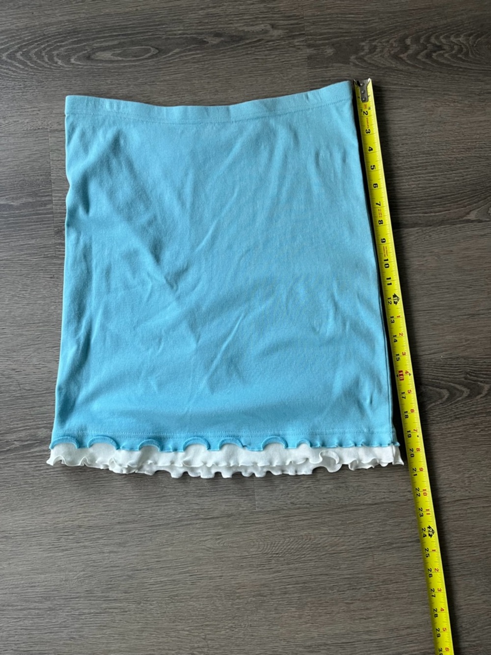 Light Blue Mini Skirt with White Ruffle Trim